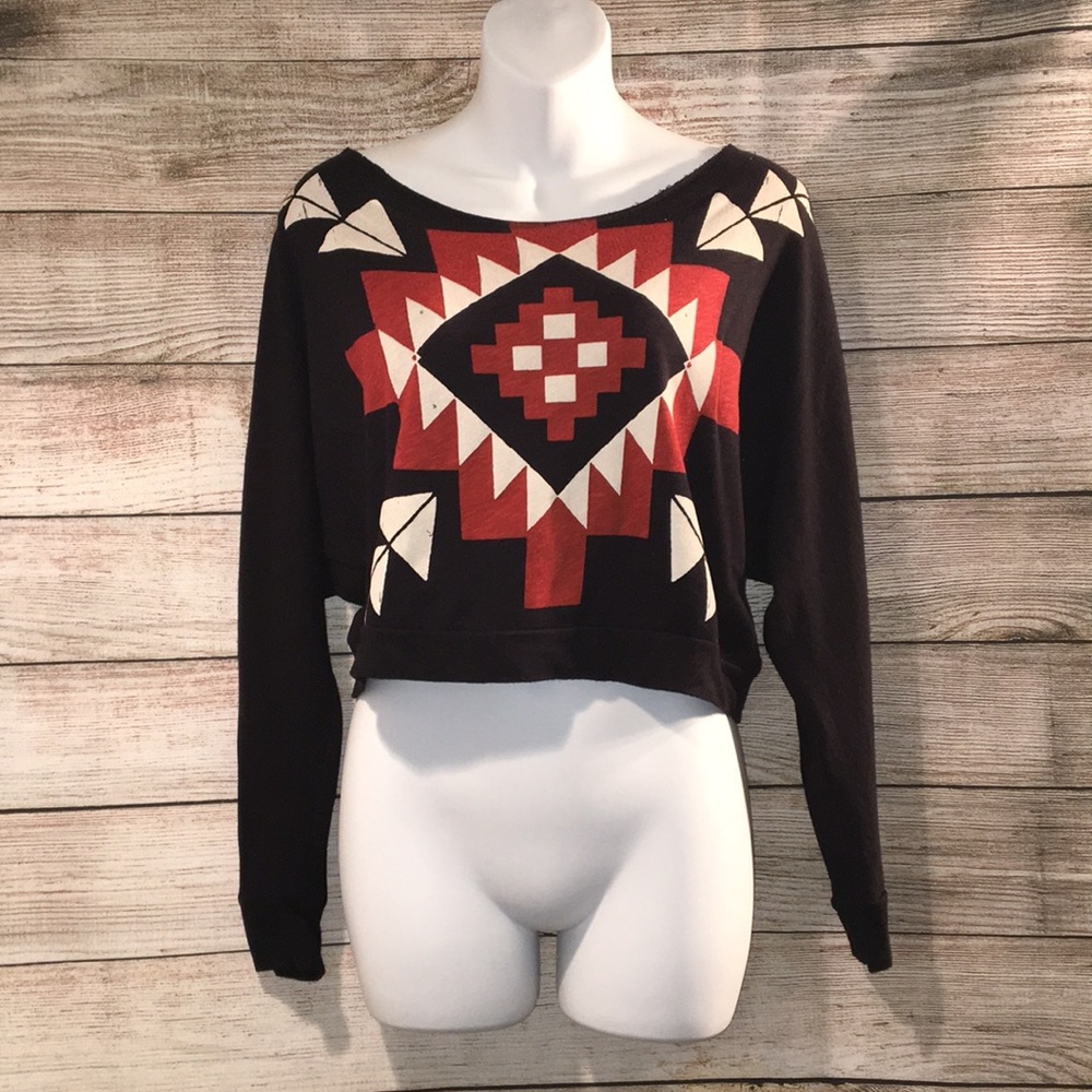 Cropped Tribal Print Sweatshirt